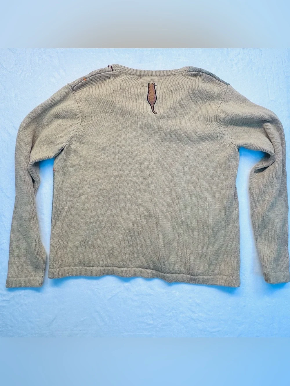 Vintage All Points Cat Patchwork Cardigan Sweater Ramie Cotton M